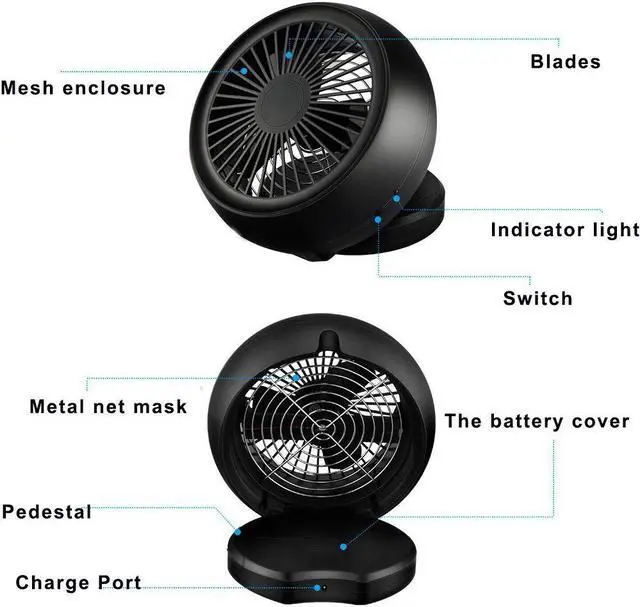 Alt view image 6 of 7 - Portable Desk Fan USB Personal Fan Battery Operated Adjustable Angle for Car Home Office