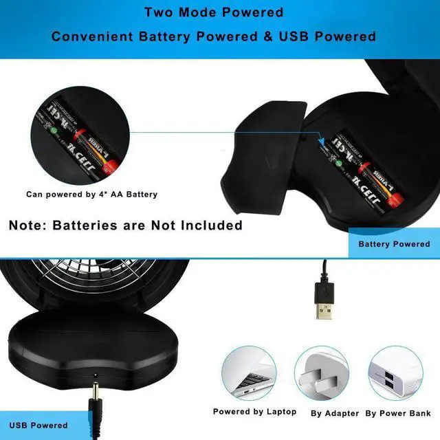 Alt view image 5 of 7 - Portable Desk Fan USB Personal Fan Battery Operated Adjustable Angle for Car Home Office