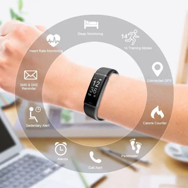 Alt view image 6 of 6 - Fitness Tracker Customized Activity Tracker with Heart Rate Monitor, 14 Sports Modes Smart Watch IP67 Waterproof Bluetooth Pedometer for Men, Women and Kids