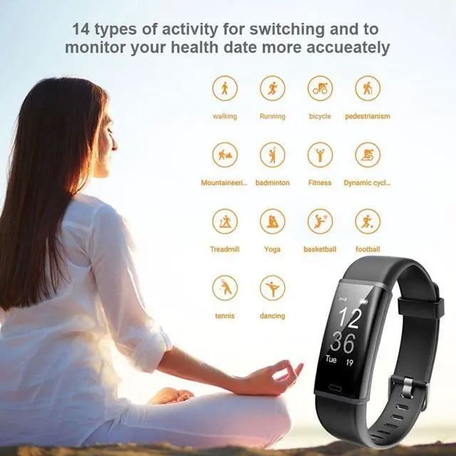 Alt view image 2 of 6 - Fitness Tracker Customized Activity Tracker with Heart Rate Monitor, 14 Sports Modes Smart Watch IP67 Waterproof Bluetooth Pedometer for Men, Women and Kids