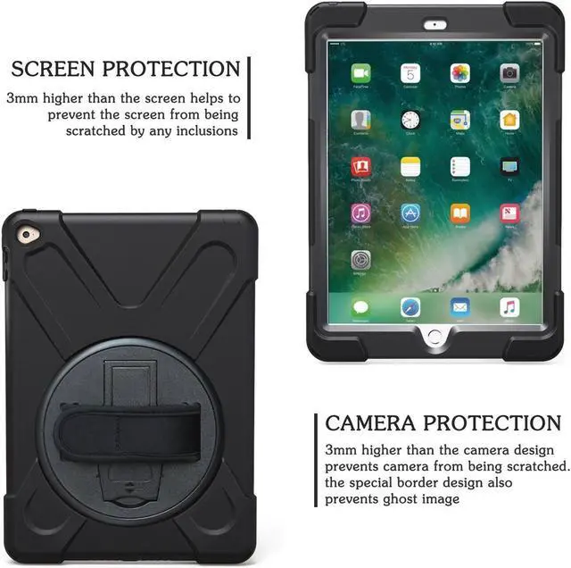 Alt view image 5 of 7 - iPad Air2 case Heavy Duty Full-body Rugged Protective Case with Shoulder Strap / Hand Strap Rotating kickstand Three-Layer shockproof Silicone, Hard case cover for iPad Air 2 iPad 6 (2014)