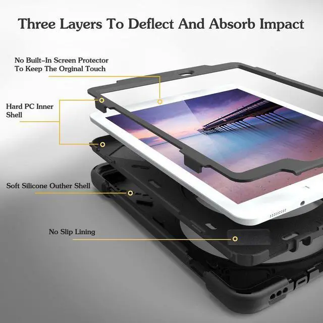 Alt view image 3 of 7 - iPad 2 Case iPad 3 Case iPad 4 Case Heavy Duty Rugged Protective Case With Hand Grip Shoulder Strap & 360° Stand Shock Kids Proof Three Layer Hard Cover For Tablet Apple iPad 2 3 4th Gen