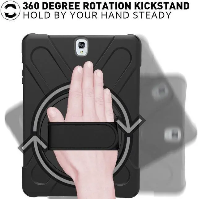 Alt view image 3 of 7 - Galaxy Tab S3 9.7 Case Heavy Duty Shockproof Rugged Protective Silicon Armor Cover With Hand Grip Shoulder Strap Rotating Stand For Kids Girls Samsung SM-T820 T825 9.7 inch Tablet