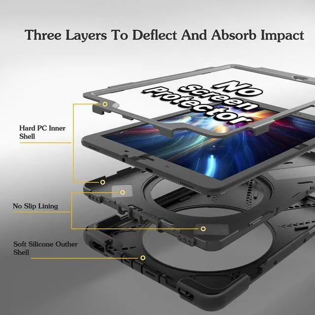 Alt view image 6 of 7 - Galaxy Tab S3 9.7 Case Heavy Duty Shockproof Rugged Protective Silicon Armor Cover With Hand Grip Shoulder Strap Rotating Stand For Kids Girls Samsung SM-T820 T825 9.7 inch Tablet