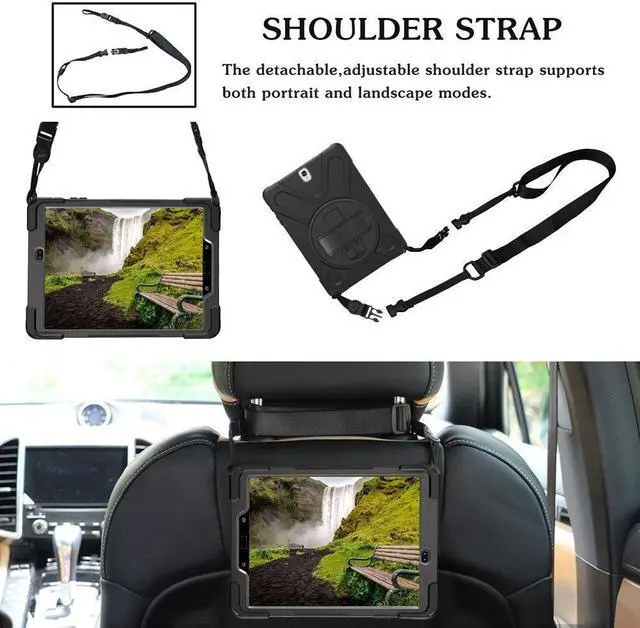 Alt view image 2 of 7 - Galaxy Tab S3 9.7 Case Heavy Duty Shockproof Rugged Protective Silicon Armor Cover With Hand Grip Shoulder Strap Rotating Stand For Kids Girls Samsung SM-T820 T825 9.7 inch Tablet