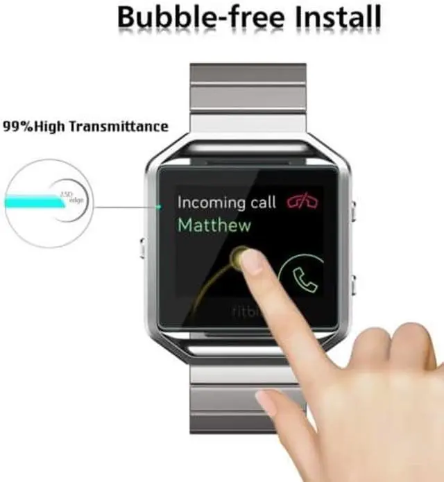 Alt view image 3 of 7 - 4 Packs Tempered Glass Screen Protector for Fitbit Blaze Smart Watch [0.3mm 2.5D High Definition 9H] Premium Clear Screen Protective Film for Fitbit Blaze