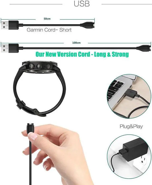 Alt view image 4 of 7 - Charger For Garmin Fenix 5 5S 5X  Forerunner 935 Approach S60 X10 S10 Quatix 5 5 Sapphire Vivoactive 3 Vivosport D2 Charlie Impact BarkLimiter 2 2VT Replacement USB Data Sync Charging Cable