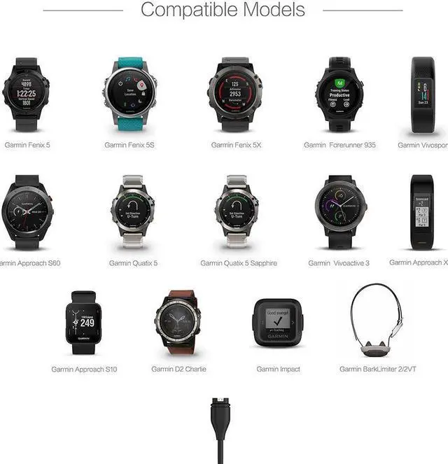 Alt view image 5 of 7 - Charger For Garmin Fenix 5 5S 5X  Forerunner 935 Approach S60 X10 S10 Quatix 5 5 Sapphire Vivoactive 3 Vivosport D2 Charlie Impact BarkLimiter 2 2VT Replacement USB Data Sync Charging Cable