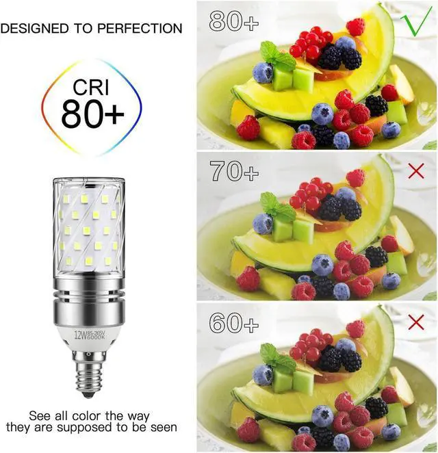 Alt view image 5 of 7 - 3 Packs 12W LED Corn Bulbs Non-dimmable Candelabra LED Light Bulbs 6000K Daylight White 1200LM E12 Base / 100W Incandescent Equivalent
