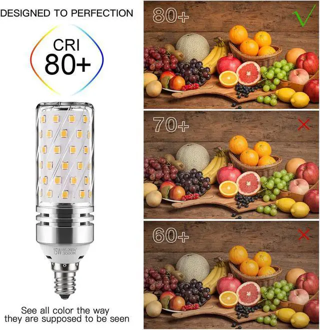 Alt view image 4 of 7 - E12 LED Corn Bulbs 15W LED Candelabra Light Bulbs 120 Watt Equivalent, 1500lm, Warm White 3000K LED Chandelier Bulbs Decorative Candle Base E12 Non-Dimmable LED Lamp (3-Pack)