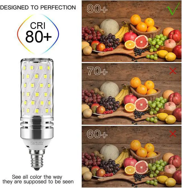 Alt view image 5 of 7 - E12 LED Corn Bulbs,15W LED Candelabra Light Bulbs 120 Watt Equivalent, 1500lm, Daylight White 6000K LED Chandelier Bulbs, Decorative Candle Base E12 Non-Dimmable LED Lamp(3-Pack)
