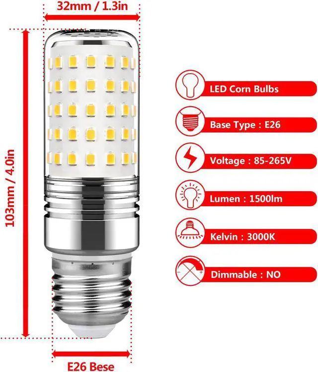 Alt view image 2 of 7 - 15W LED Cylindrical Bulb,E26 LED Candelabra Light Bulbs 120 Watt Equivalent,1500lm, Warm White 3000K LED Chandelier Bulbs, Non-Dimmable LED Lamp(3-Pack)