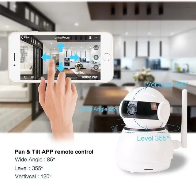 Alt view image 5 of 7 - Wireless Security IP Camera 1080p Wifi Home Surveillance Video Camera for Pet Elder Baby Nanny Home Office Monitor with Pan Tilt Two -Way Audio & Night Vision Cloud Service