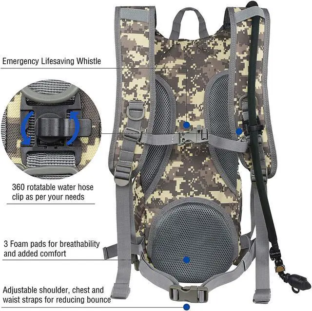Alt view image 3 of 6 - Tactical Molle Hydration Pack Backpack with 3L TPU Water Bladder, Military Daypack for Cycling, Hiking, Running, Climbing, Hunting, Biking