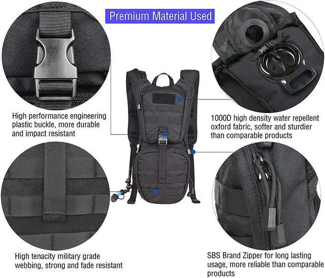 Alt view image 3 of 7 - Tactical Molle Hydration Pack Backpack with 3L TPU Water Bladder, Military Daypack for Cycling, Hiking, Running, Climbing, Hunting, Biking