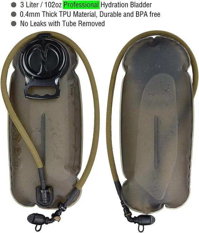 Alt view image 6 of 7 - Tactical Molle Hydration Pack Backpack with 3L TPU Water Bladder, Military Daypack for Cycling, Hiking, Running, Climbing, Hunting, Biking