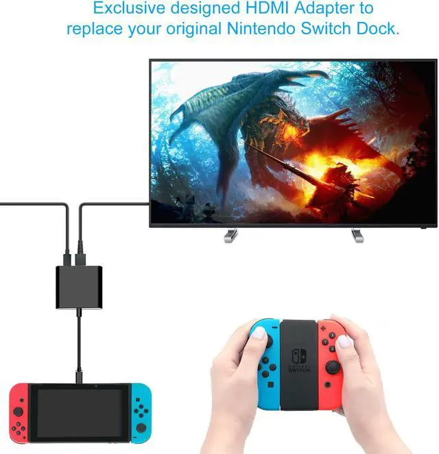 Alt view image 6 of 6 - HDMI Type C Hub Adapter for Nintendo Switch, HDMI Converter Dock Cable for Switch (Black)