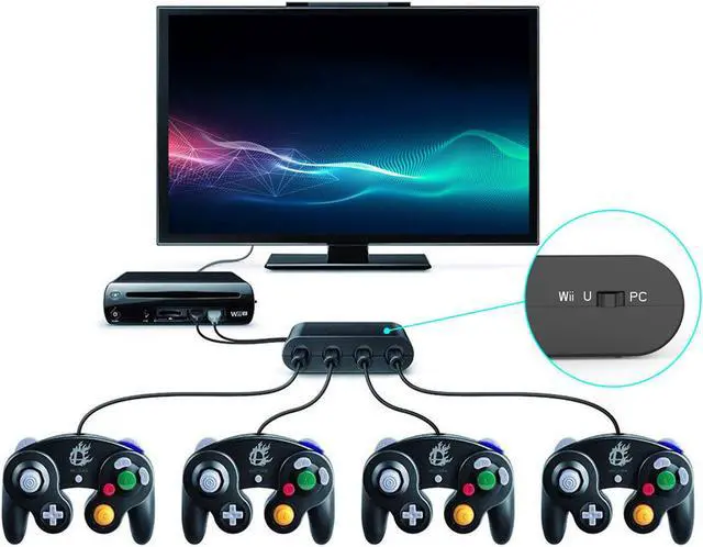 Alt view image 6 of 7 - Gamecube Controller Adapter for Wii u and 4 Port Black Super Smash Bros GameCube Adapter for Wii u PC USB Switch