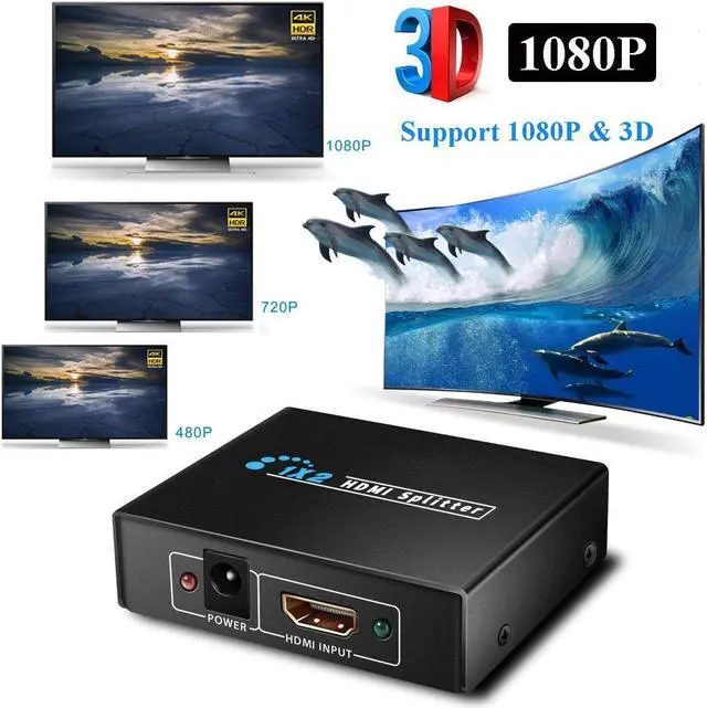 Alt view image 3 of 7 - HDMI Splitter 1x2 1 Input 2 Output HDMI Amplifier HDMI Switch Box Hub HDMI Signal Distributor Connector Repeater Support 3D Full HD 1080p For PS4 XBOX 360 DVD Blu-ray TV DVD Monitor Projector
