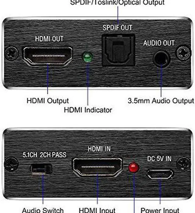Alt view image 3 of 6 - 4K x 2K 3D HDMI to HDMI and Optical SPDIF + 3.5mm Stereo Audio Extractor Converter HDMI Audio Splitter Adapter for Blue-ray PC Laptop Xbox One HDTV