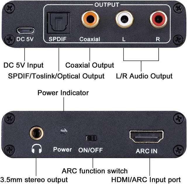 Alt view image 3 of 6 - HDMI ARC Adapter,  ARC Audio Extractor with Digital Optical TOSLINK SPDIF/ Coaxial and Analog 3.5mm L/R Stereo Audio Converter for HDTV Soundbar Speaker Amplifier