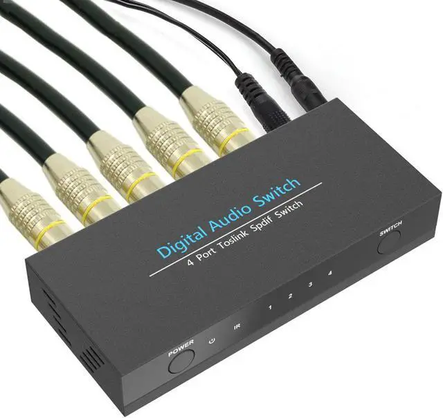Alt view image 5 of 6 - 4 x 1 Optical SPDIF Switch Digital Audio Input 4 Port TOSLINK Switcher Box Selector with IR Control Power Adapter