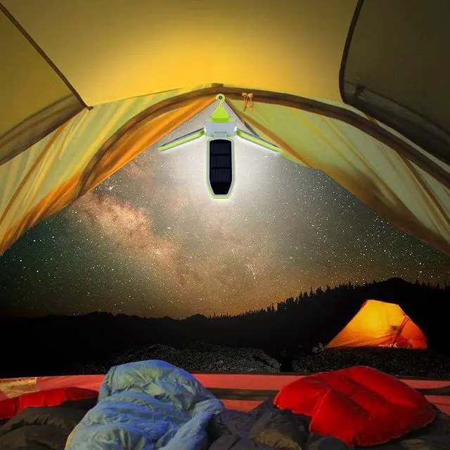 Alt view image 7 of 7 - Folding Clover Solar LED 100 Lumen Portable Camping Lantern USB Rechargeable and Solar Chargeable 3 Level Brightness Including SOS Flashing Hurricane Storm Tent Lantern