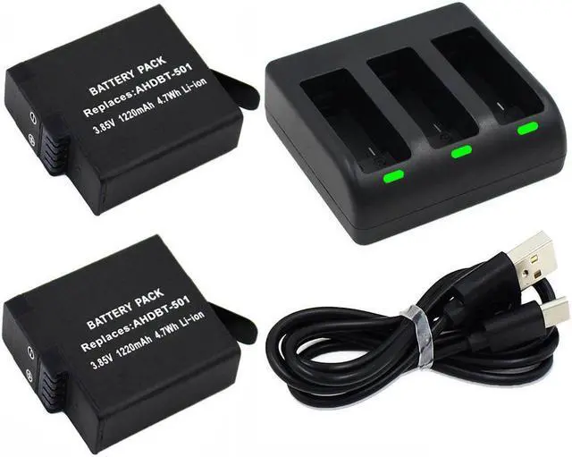 Main image of Replacement Battery (2-Pack) & Rapid 3-Channel Battery Charger for GoPro HERO (2018) / GoPro HERO 6 / HERO 5 Black (Compatible with Firmware v01.55, v01.57 and v02.00, v02.51, v02.60)