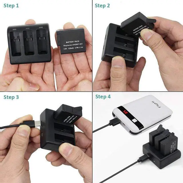 Alt view image 2 of 6 - Replacement Battery (2-Pack) & Rapid 3-Channel Battery Charger for GoPro HERO (2018) / GoPro HERO 6 / HERO 5 Black (Compatible with Firmware v01.55, v01.57 and v02.00, v02.51, v02.60)