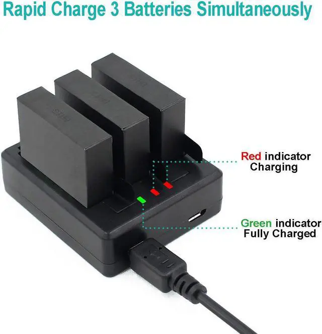 Alt view image 2 of 7 - Gopro Hero 4 Battery Replacement Battery (3 Pack) and Rapid 3-Channel Charger for Gopro Hero 4 - NOT for Hero 5
