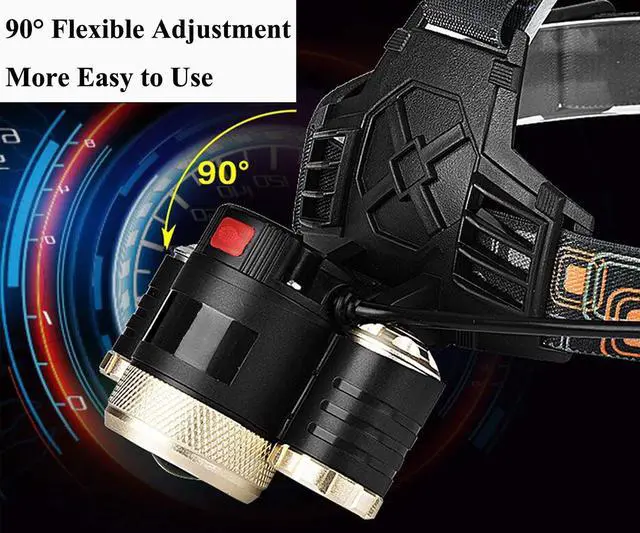 Alt view image 6 of 7 - LED Headlamp,5000 Lumen Bright Zoomable Headlight Waterproof Head Lamp Flashlight Torch 3 CREE T6 Camping Head Light Rechargeable Battery Wall Charger for Outdoor Hiking Riding Fishing Hunting
