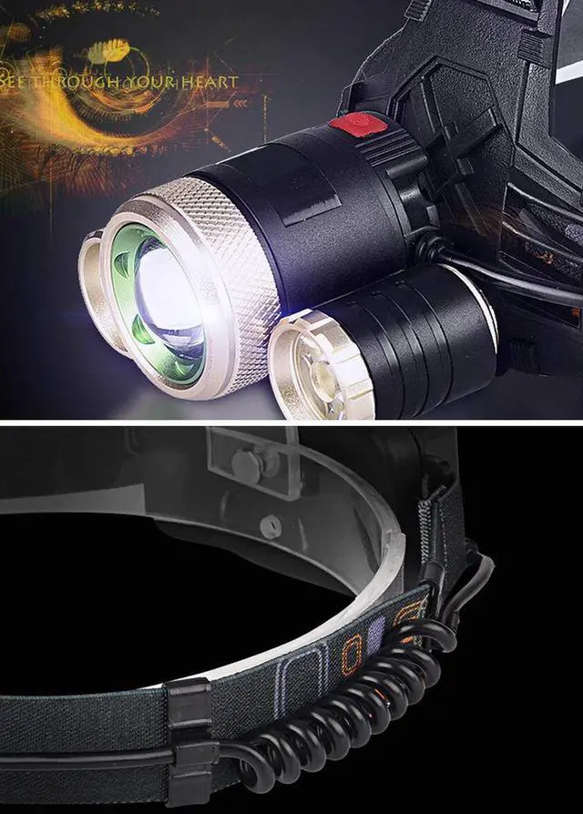 Alt view image 4 of 7 - LED Headlamp,5000 Lumen Bright Zoomable Headlight Waterproof Head Lamp Flashlight Torch 3 CREE T6 Camping Head Light Rechargeable Battery Wall Charger for Outdoor Hiking Riding Fishing Hunting