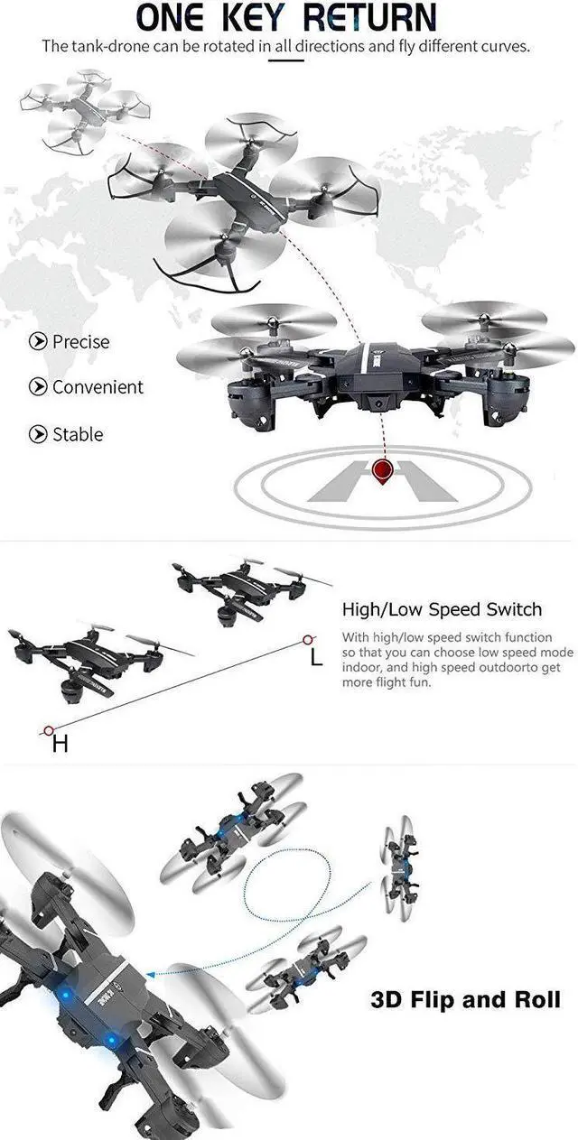 Alt view image 4 of 7 - FPV RC Drone with 720P HD Wi-Fi Camera Live Video Feed 2.4GHz 6-Axis Gyro Quadcopter for Kids Beginners - Altitude Hold One Key Start Foldable Arms Bonus Battery Wide Angle Camera