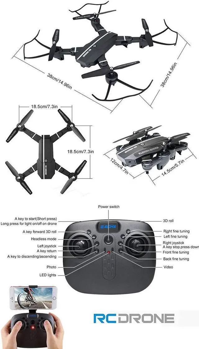 Alt view image 5 of 7 - FPV RC Drone with 720P HD Wi-Fi Camera Live Video Feed 2.4GHz 6-Axis Gyro Quadcopter for Kids Beginners - Altitude Hold One Key Start Foldable Arms Bonus Battery Wide Angle Camera