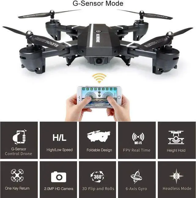 Alt view image 2 of 7 - FPV RC Drone with 720P HD Wi-Fi Camera Live Video Feed 2.4GHz 6-Axis Gyro Quadcopter for Kids Beginners - Altitude Hold One Key Start Foldable Arms Bonus Battery Wide Angle Camera