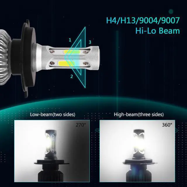 Alt view image 7 of 7 - 2 Packs LED Headlight Bulbs H4 Conversion Kits High Low Beam Auto Headlamp Dual Beam Car Headlight 72W 6000K 8000LM Extremely Super Bright COB Chips