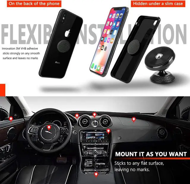 Alt view image 4 of 7 - Magnetic Phone Holder Mount for Car - Universal 360° Rotation Car Phone Mount for iPhone X 8 7 6 Plus, Galaxy S9 S8 Note 8, GPS, Mini Tablet and More