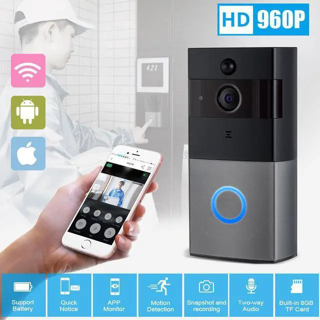 Alt view image 6 of 7 - Video Doorbell Intercom 960P HD WiFi Audio Doorbell With Camera Peephole Door Chime 8G Memory and Night Vision Smart Wifi Video Doorbell