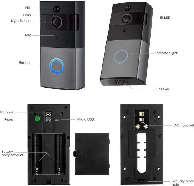 Alt view image 2 of 7 - Video Doorbell Intercom 960P HD WiFi Audio Doorbell With Camera Peephole Door Chime 8G Memory and Night Vision Smart Wifi Video Doorbell