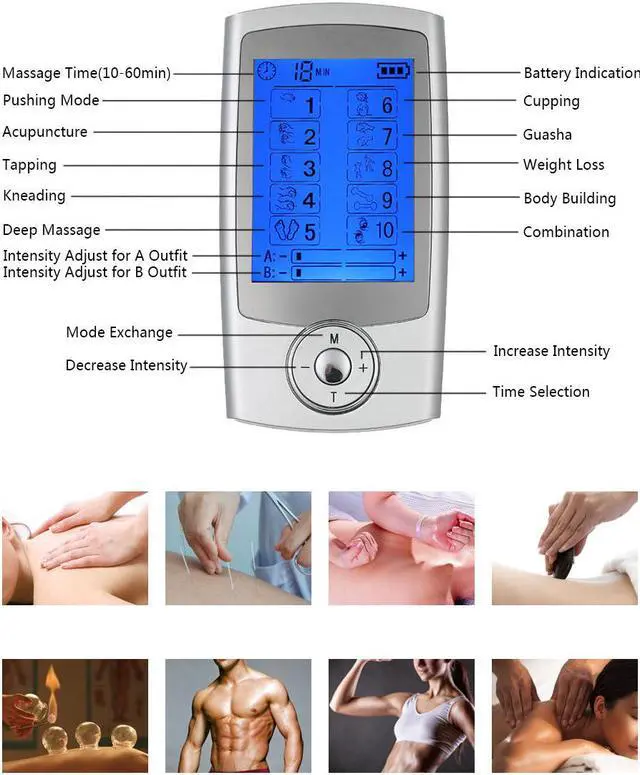 Alt view image 2 of 7 - Rechargeable Tens Unit Double Output Muscle Stimulator with 10 Modes and 14 Tens Unit Pads FDA Approved Tens Units for Pain Relief Massager