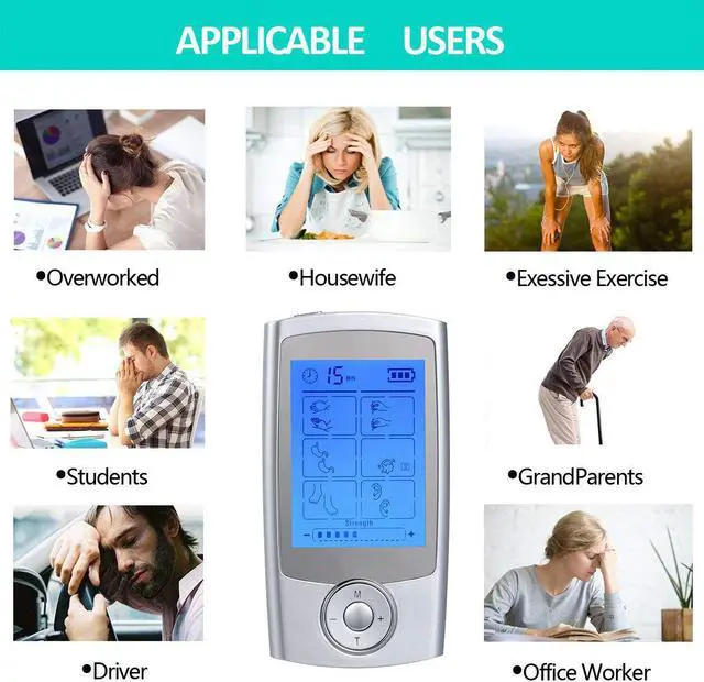 Alt view image 3 of 7 - Rechargeable ens Unit FDA Cleared 16 Modes Electric Muscle Stimulator TENS EMS Machine with 8 Pads Pain Relief Body Back Pulse Massager