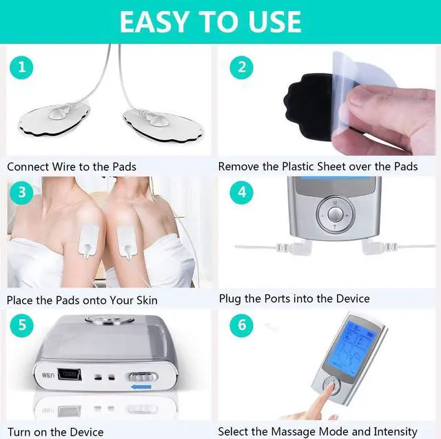 Alt view image 4 of 7 - Rechargeable ens Unit FDA Cleared 16 Modes Electric Muscle Stimulator TENS EMS Machine with 8 Pads Pain Relief Body Back Pulse Massager