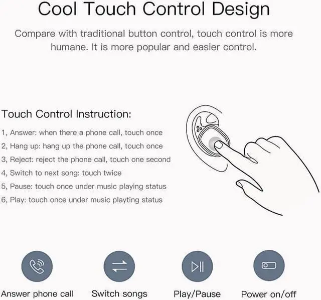 Alt view image 5 of 7 - QCY T1 Pro Touch Control Bluetooth Earphones TWS Mini Wireless Headset Music Earbuds with Microphone Handsfree Calls Noise Cancellin 750mAh charging box