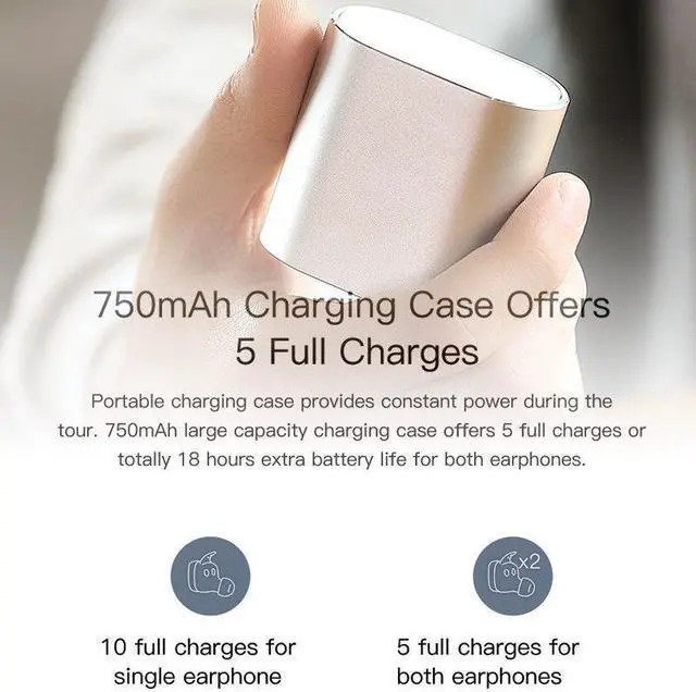 Alt view image 4 of 7 - QCY T1 Pro Touch Control Bluetooth Earphones TWS Mini Wireless Headset Music Earbuds with Microphone Handsfree Calls Noise Cancellin 750mAh charging box