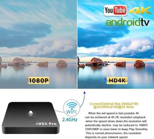 Alt view image 2 of 7 - A95X Pro Google Smart Android 7.1 TV Box Voice Control Remote 2GB RAM 16GB ROM with 4K Ultra HD Smart TV Box 2.4G WiFi Streaming Media Player