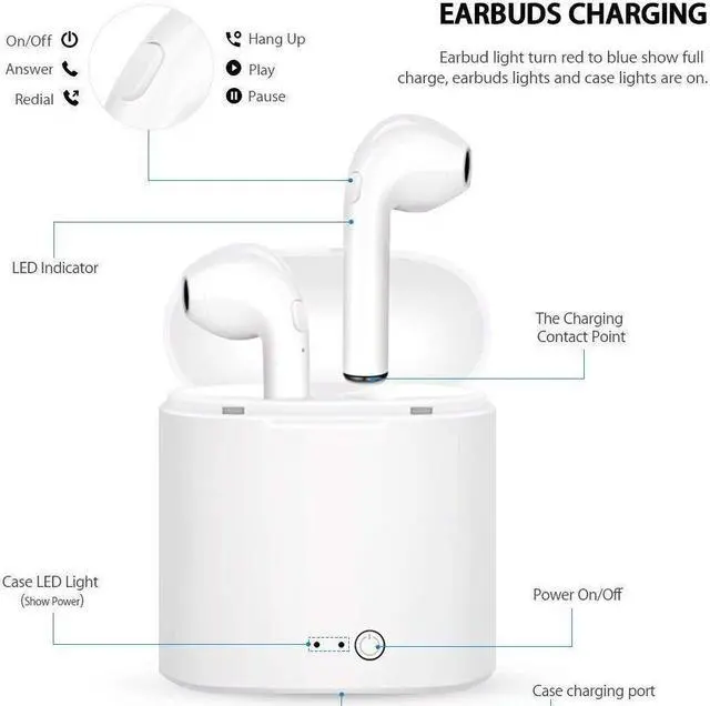 Alt view image 4 of 7 - Wireless Earbuds Bluetooth Headphones Stereo Earphone Built-In Mic with Charging Case Cordless Sport Headsets for AirPods iPhone X 8 7 plus 6 6s plus Android Samsung Galaxy