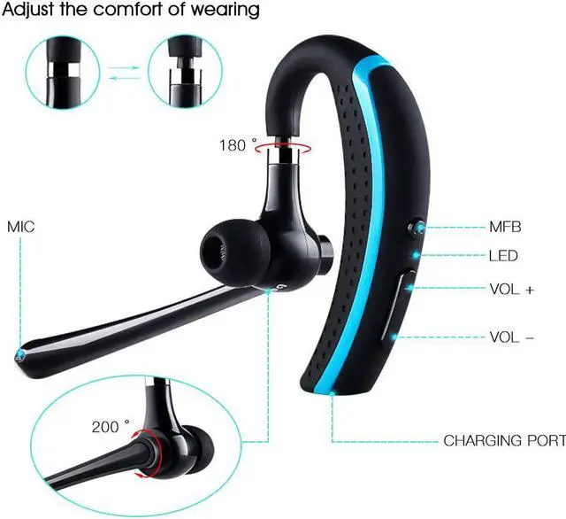Alt view image 6 of 7 - Bluetooth Headset, Wireless Earpiece Hands Free Business Earphones In-ear Earbuds with Noise Canceling Mic for Business/Office/Driving, Work for iPhone/Samsung/Android Cell Phones