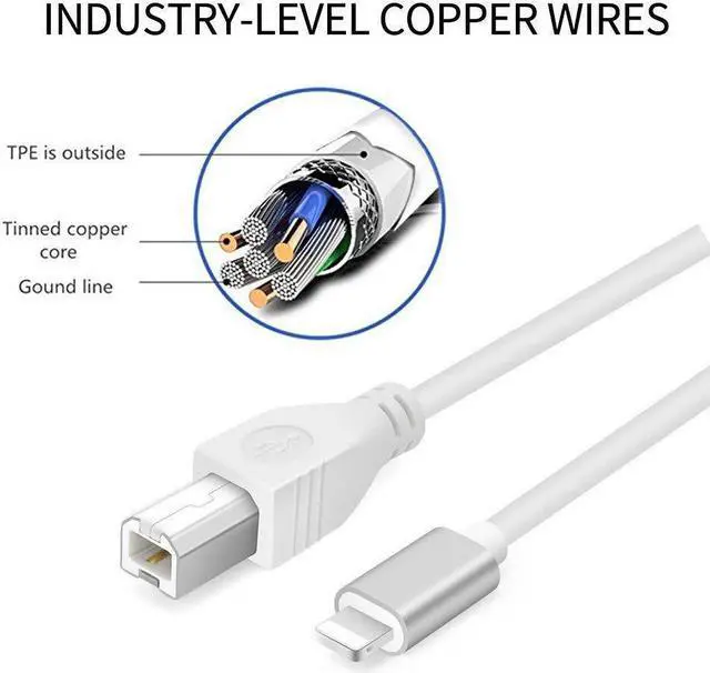 Alt view image 3 of 7 - 3.3FT Lightning to USB 2.0 Cable Adapter Lightning to Type B Cord Lightning to Midi Cable for iPhone iPad iPod to Midi Controller Midi Keyboard Recording Audio Interface USB Microphone