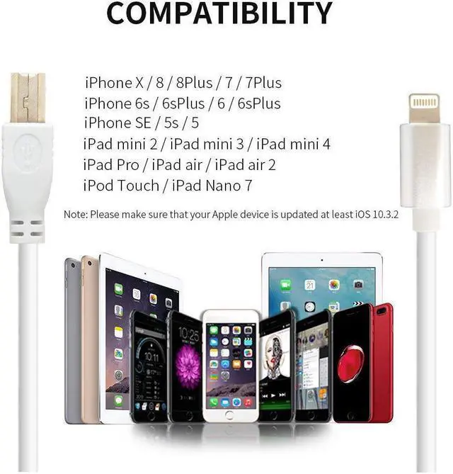 Alt view image 7 of 7 - 3.3FT Lightning to USB 2.0 Cable Adapter Lightning to Type B Cord Lightning to Midi Cable for iPhone iPad iPod to Midi Controller Midi Keyboard Recording Audio Interface USB Microphone