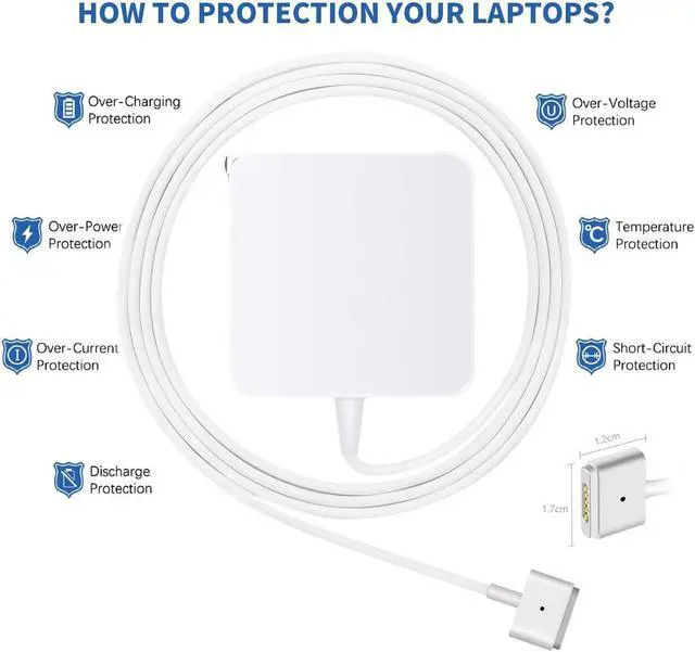 Alt view image 4 of 7 - Macbook Air Charger 45W MagSafe 2 Power Adapter Magnetic T-Tip AC Charger for Macbook Air 11 Inch and Macbook 13-inch
